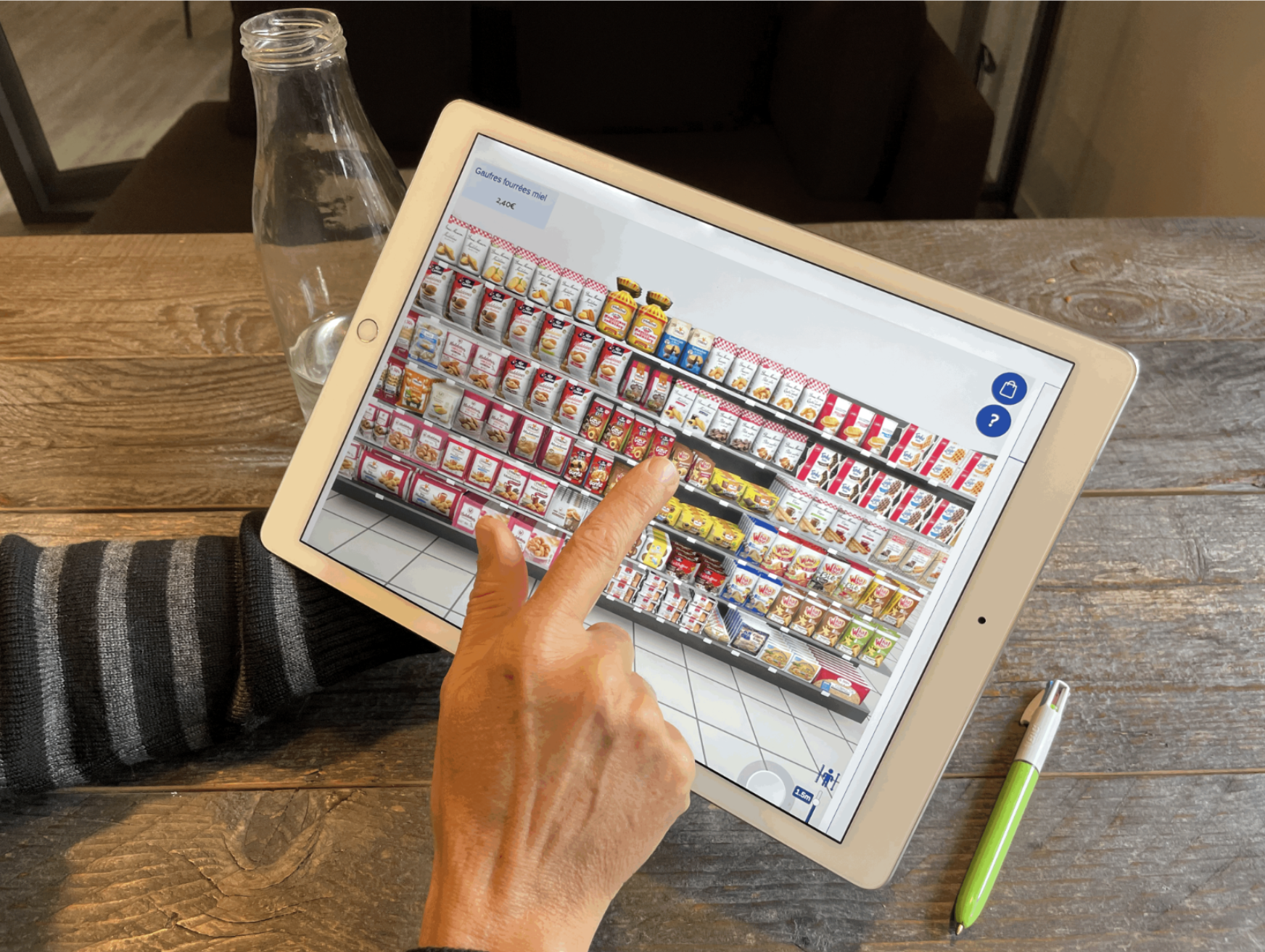 Rayon patisserie virtuel affiché sur une tablette